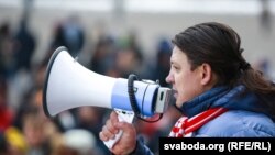 Алесь Макаеў на акцыі ў падтрымку прадпрымальнікаў у лютым. Архіўнае фота