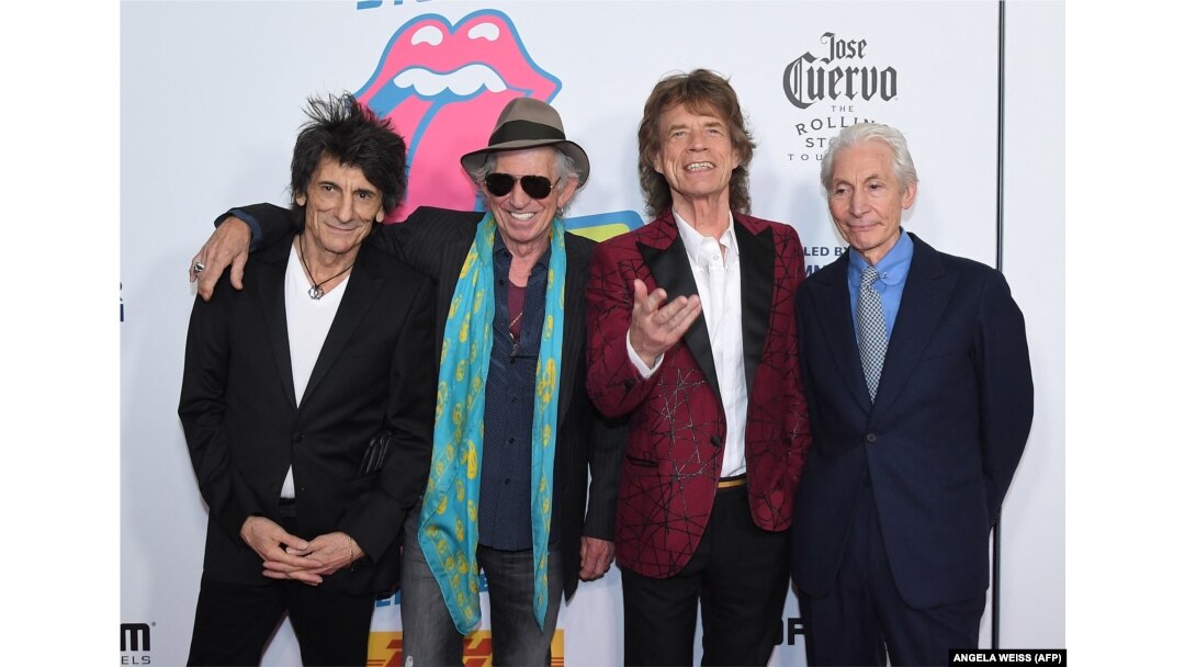 Balról jobbra Ronnie Wood, Keith Richards, Mick Jagger és Charlie Watts, a Rolling Stones tagjai New Yorkban, 2016. november 15-én