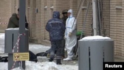 The scene of an explosion in which Russian General Igor Kirillov was killed in Moscow on December 17