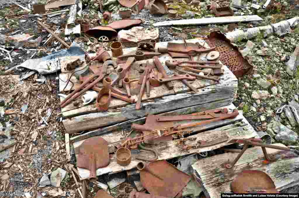 The tools of an abandoned uranium mine left behind by gulag prisoners in Russia&#39;s Kodar Mountains.&nbsp;