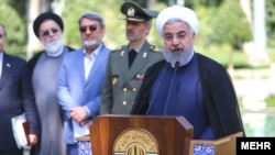 President Hassan Rouhani addresses to the main issues in Iran to the reporters in the last session of his cabinet in the Iranian year (1396), March 18, 2018. 