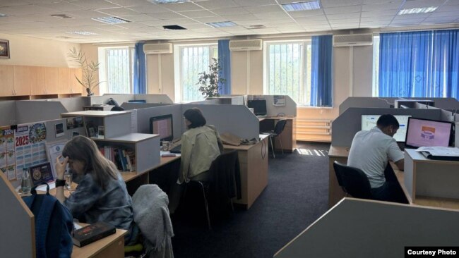 Journalists from the Diapazon newspaper in their editorial office in Aktobe