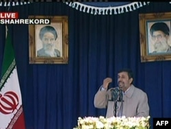 A TV grab shows President Mahmud Ahmadinejad speaking to residents of Shahr-e Kord on November 9.