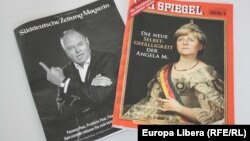 Candidatul social democrat Peer Steinbrück și candidata creștin democrată Angela Merkel pe coperțile a două influente publicații germane.