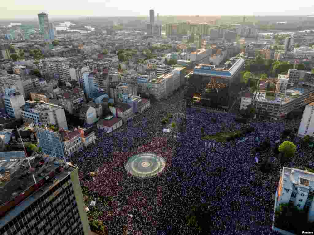 Massive protests seen in Belgrade on June 28.