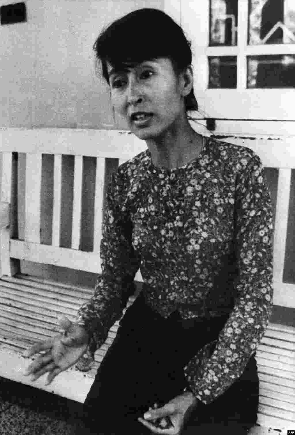 Suu Kyi at her residence in Yangon on February 9, 1989.