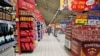 A customer exits a shopping mall during a nationwide shopping boycott to protest rising food prices and biting inflation in Croatia, in Zagreb on January 24, 2025.