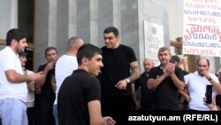 Armenia - Goris Mayor Arush Arushanian is greeted by supporters, September 3, 2024.