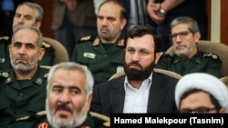 Ehsan Mohammad-Hasani head of Owj Cinematic organization (C) alongside with IRGC's commanders during the referral ceremony of IRGC's Commander in Cheif, April 24, 2019.