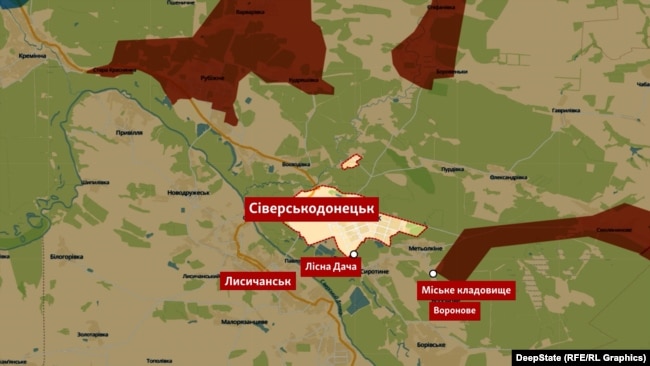 Просування армії РФ біля Сіверськодонецька 12 квітня 2022 року, коли була опублікована інформація, що Сіверськодонецька ВЦА здійснила поховання поблизу Лісної Дачі