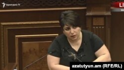 Armenia - Anna Margarian, a candidate for the Supreme Judicial Council, speaks in the parliament, July 1, 2019.