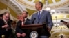 US Senate Majority Leader John Thune  flanked by Senate Republican Whip John Barrasso speaks to reporters on Capitol Hill in Washington. (file photo)