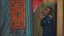 Фрагмент вкладной иконы: великомученик Рустик Парижский и старший лейтенант Руслан Шейка