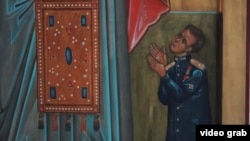 Фрагмент вкладной иконы: великомученик Рустик Парижский и старший лейтенант Руслан Шейка