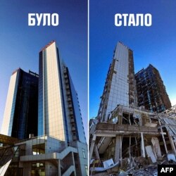 Гостиница "Одесса" до и после российского удара