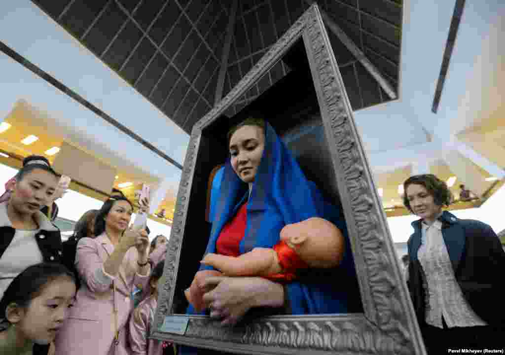 An artist performs during the Night in the Museum, a cultural event dedicated to International Museum Day in Almaty on May 18. (Reuters/Pavel Mikheyev)