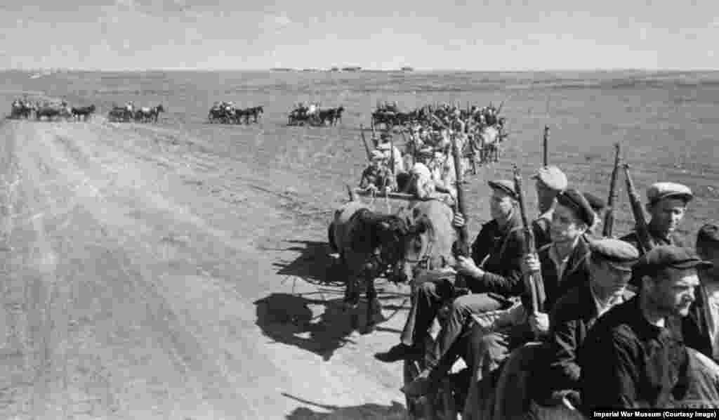 Soviet citizens head to the front lines armed with tsarist-era Mosin-Nagant rifles. &nbsp; On announcing the invasion to its citizens, the Soviet leadership astutely appealed to people&#39;s patriotism by calling for the defense of &quot;our beloved country&quot; rather than the usual appeals to international socialism or to Stalin.