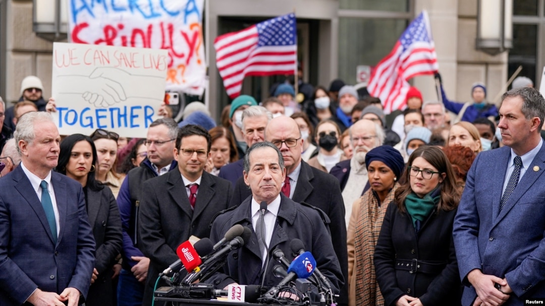 U.S. Representative Jamie Raskin (Democrat-Maryland) speaks outside the U.S. Agency for International Development (USAID) building in Washington after billionaire Elon Musk, head of President Donald Trump's drive to shrink the government, said work is under way to shut down the agency.
