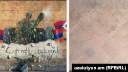 Armenia - A wall in Yerevan before and after the removal of a mural of Albert Hovannisian.