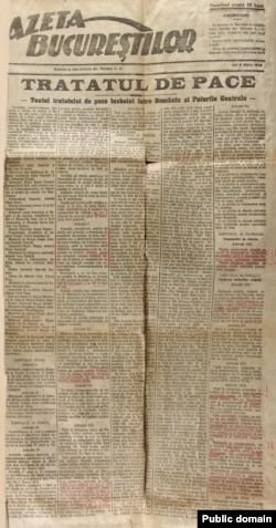 Textul Tratatului de Pace publicat în Gazeta Bucureștilor