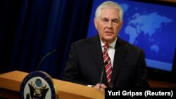 U.S. Secretary of State Rex Tillerson speaks at a press briefing at the State Department in Washington on August 22.