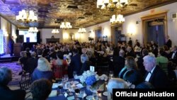 U.S. - Armenian President Armen Sarkissian addresses the EastWest Institute's annual gala in New York, 3 October 2018.