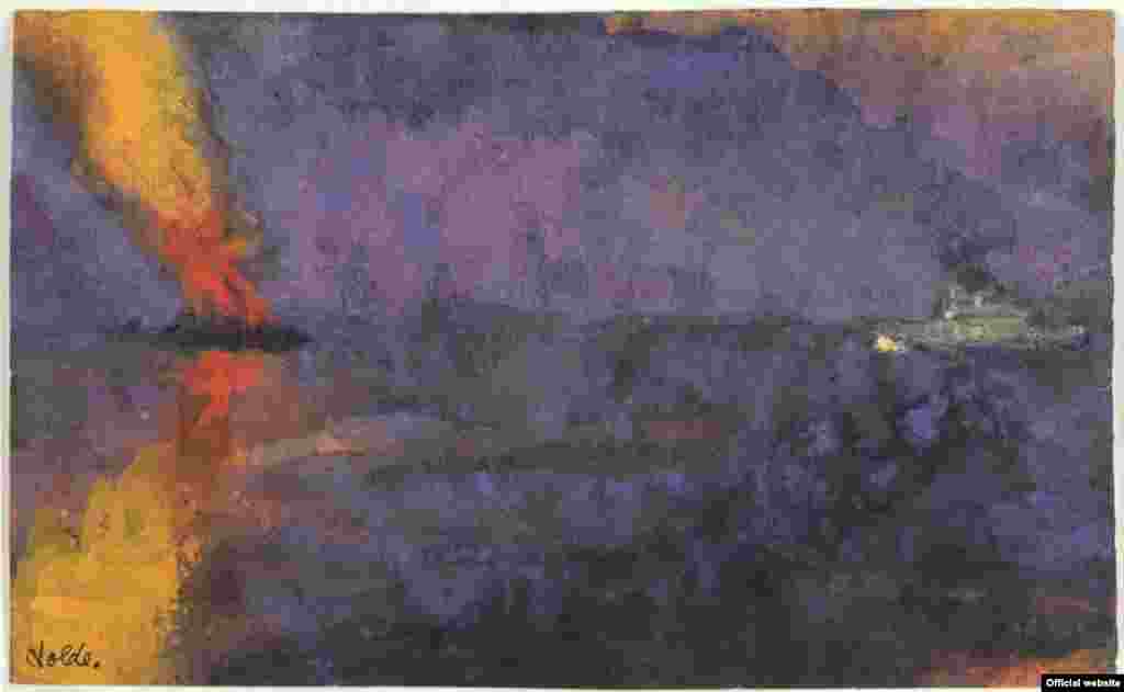 Emil Nolde, Vas de război și navă incendiată (ca. 1943).