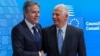 US Secretary of State Antony Blinken (left) is welcomed by European Union High Representative for Foreign Affairs and Security Policy Josep Borrell ahead of a meeting in Brussels on April 4.