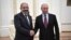 Russian President Vladimir Putin (right) hosted Armenian Prime Minister Nikol Pashinian at the Kremlin on September 8, the two leaders' third such meeting.