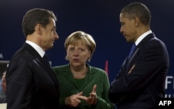 Nikolas Sarkozi, Angela Merkel i Barak Obama, Kan, novembar 2011