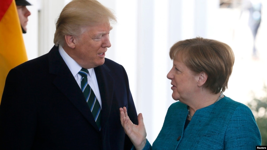 U.S. President Donald Trump with German Chancellor Angela Merkel at the White House in Washington in March.
