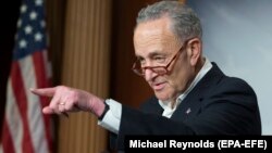 U.S. Senate minority leader Chuck Schumer holds a news conference on November 7, 2018.