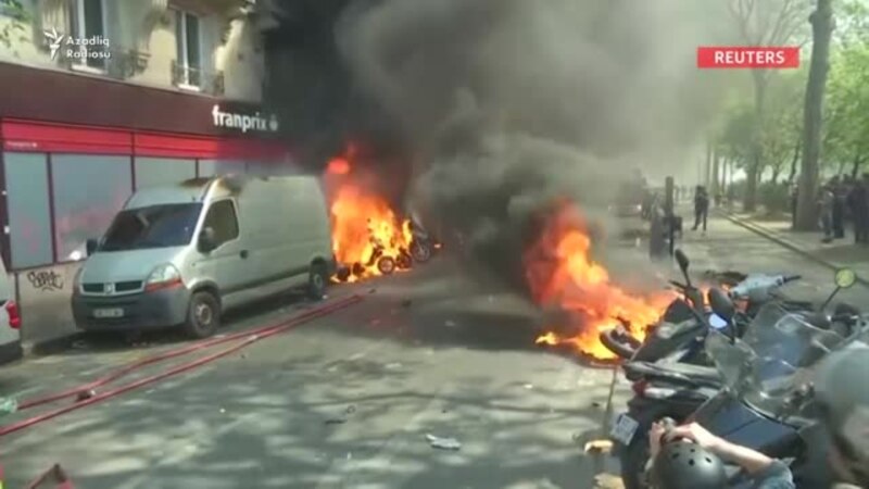 Parisdə aksiyaçılar polislə toqquşdu, avtomobillər yandırıldı