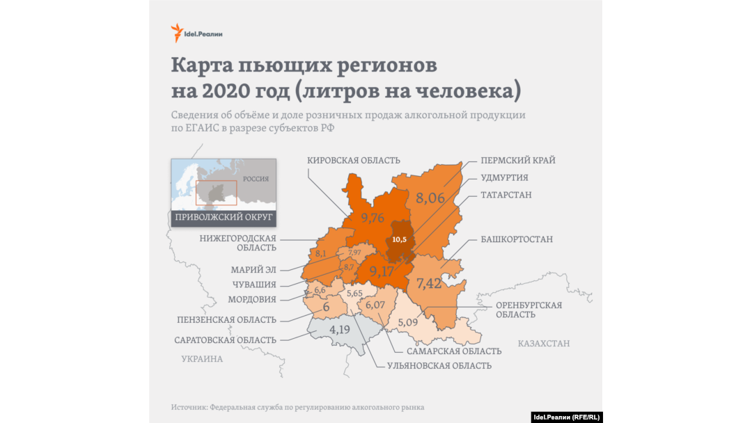 Самые пьющие регионы в ПФО: Удмуртия, Кировская область и Татарстан