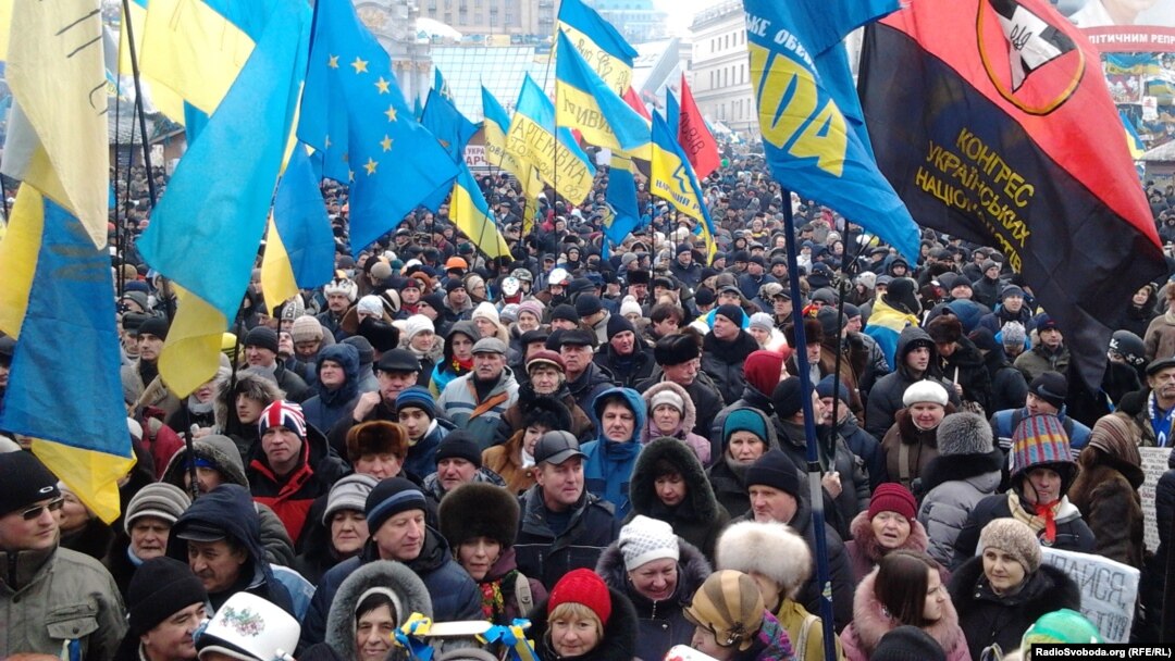 Tens of thousands of people turned out to demonstrate in the Ukrainian capital. 