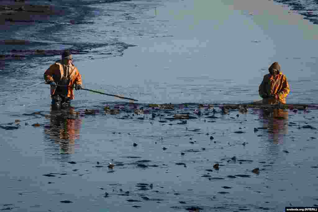 Работа в рыбном хозяйстве продолжается и в морозную погоду.