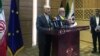 Iran's nuclear chief, Ali Akbar Salehi (left), speaks during a joint press conference with European Commissioner for Energy and Climate Miguel Arias Canete in Tehran on May 19.