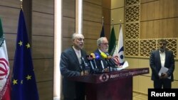 Shefi iranian për aktivitete bërthamore, Ali Akbar Salehi dhe komisioneri i BE-së për Energji, Miguel Arias Canete 