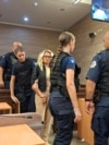 Kosovo: Jelena Djukanovic, accused of espionage, at the Basic Court in Prishtina.
