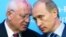 Russian President Vladimir Putin (right) listens to former Soviet President Mikhail Gorbachev during a news conference in Schleswig in northern Germany in December 2004 following a German-Russian summit.