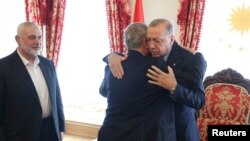 رجب طیب اردغان رئیس جمهور ترکیه در دیدار با اسماعیل هنیه رهبر گروه حماس 