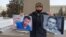 Kazakhstan - A resident of Uralsk Bekbolat Utebayev holds action in memory of the activist Dulat Agadil and his son Zhanbolat Agadil. West Kazakhstan region, 25Feb2021.