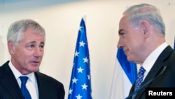 Премьер-министр Израиля Биньямин Нетаньяху на встрече с министром обороны США Чаком Хейглом