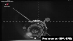 Кадр из трансляции стыковки корабля «Союз МС-14» с МКС. 