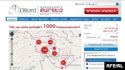 Armenia -- A screenshot from the iDitord.org Ushahidi portal registering alerts on electoral fraud, Yerevan, 06May2012.