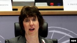 Catherine Ashton answers questions at the European Parliament in Brussels.