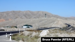 A new Kyrgyz military post near the Tajik border -- one of many checkpoints encountered as the road winds back and forth over the border.