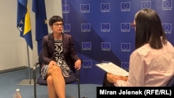 Єврокомісарка з питань розширення Марта Кос під час інтерв'ю балканській службі Радіо Свобода в Сараєві, 23 вересня 2025 року