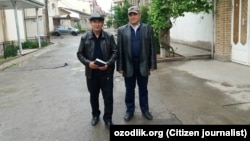 Fakhriddin Tillayev (right) after his release with fellow activist Azam Turgunov