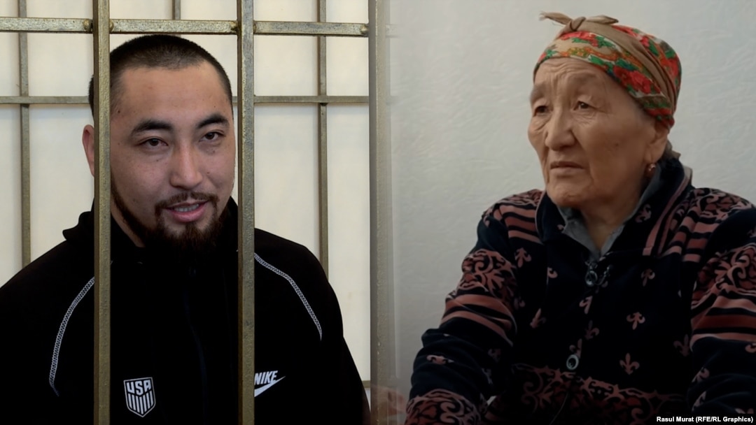 Азамат Ишенбеков жана аны багып, чоңойткон чоң энеси Гүлира Абдраимакунова. Коллаж.